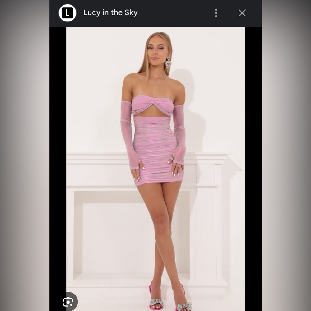 Metallic mesh body con dress in pink